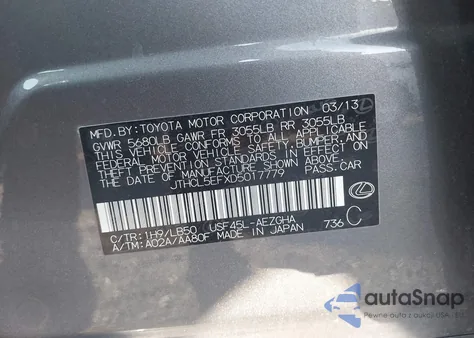 2013 Lexus Ls 460 z USA, uszkodzony, nr VIN JTHCL5EFXD5017779